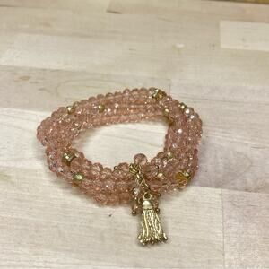 Blush and Gold Beaded Stretch Bracelet Set